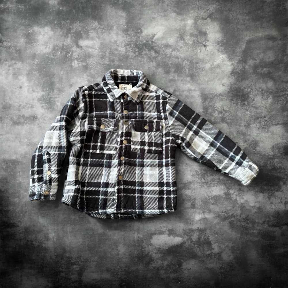 Kids Plaid Jacket in Black and Gray Insulated with Faux Fur